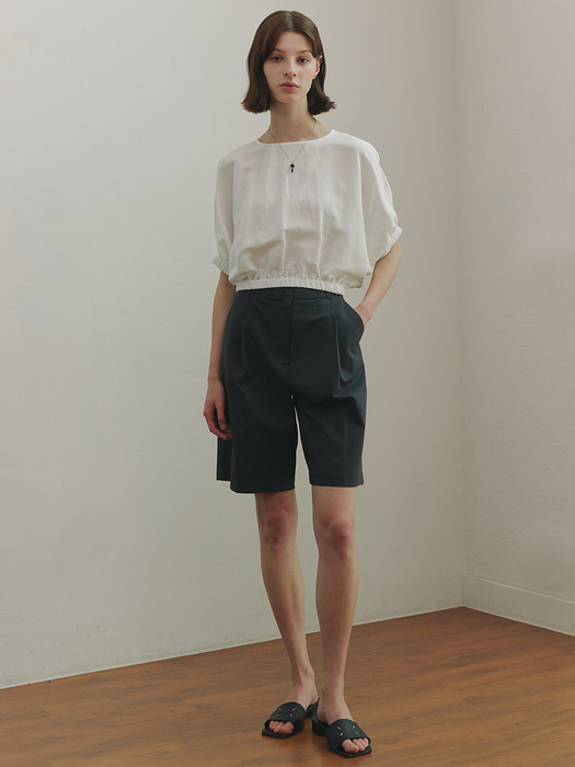 BUTTON DETAIL BANDING CROP TOP [Ivory]