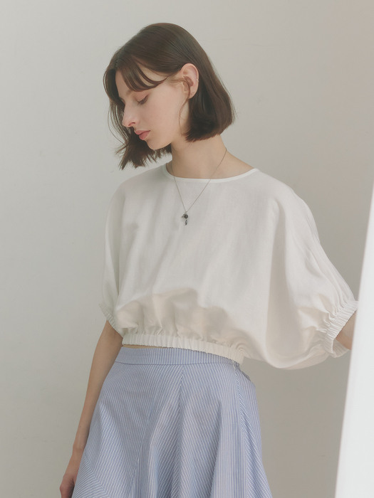 BUTTON DETAIL BANDING CROP TOP [Ivory]