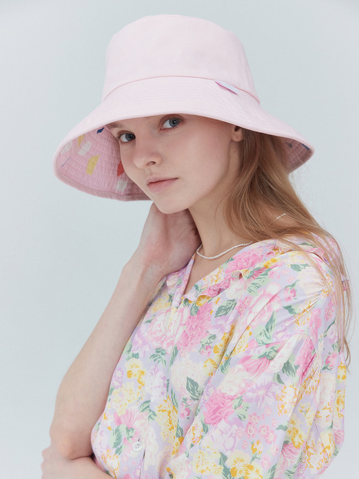 Reverisble pattern bucket hat 001 Pink