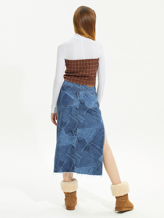 DENIM PRINTING LONG SKIRT_BL