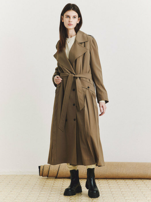 MARIE KHAKI PLEATS TRENCH COAT