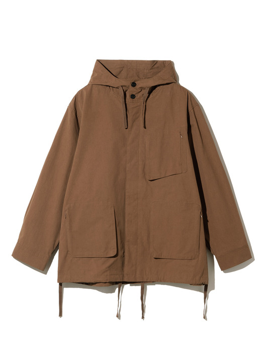hooded pocket short jacket brick