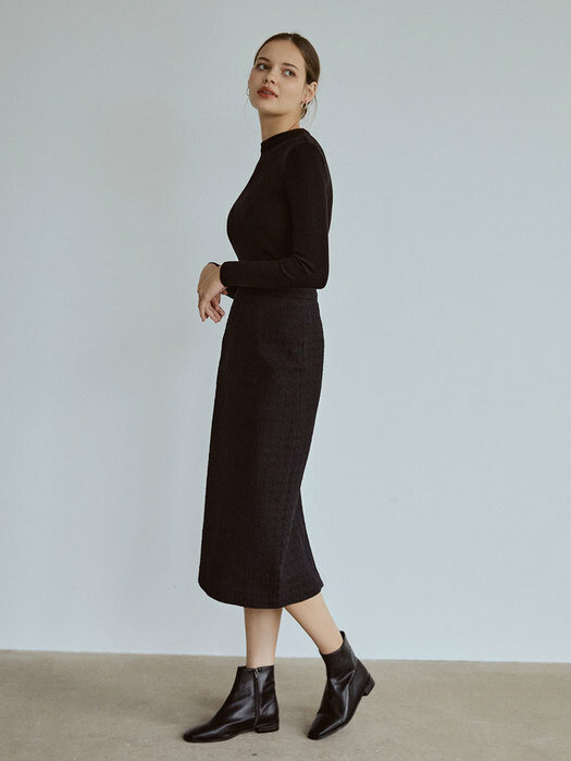 Slit tweed skirt (black)