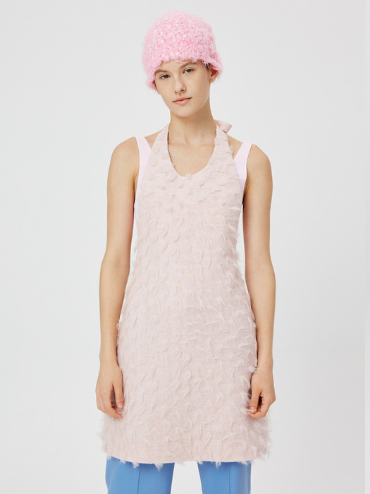 Textured Halter Mini Dress / Hairy Baby Pink