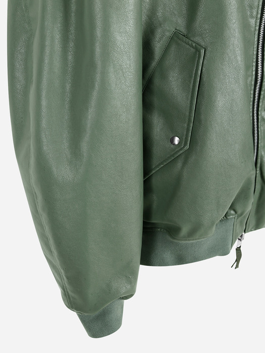REVERSIBLE LEATHER MA-1 - OLIVE