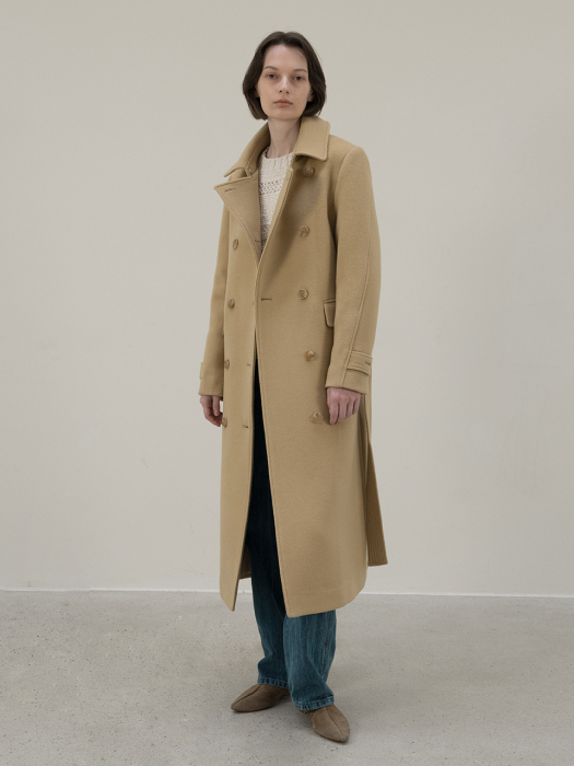 Double-Breast H-Line Wool Coat (Beige)