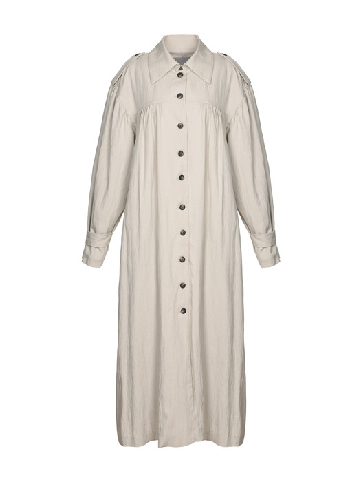 Two-way shirring trench dress - beige