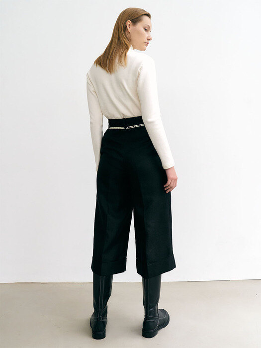6A Tape detailed tweed culottes (Black)