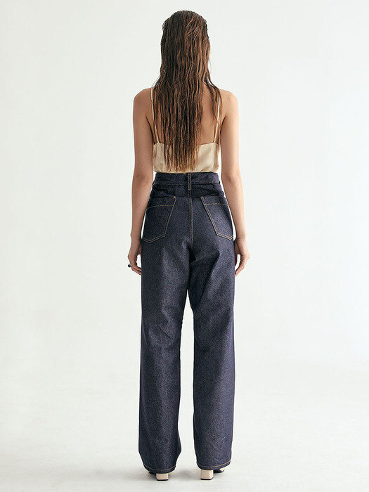 UNISEX LINE STITCH RAW DENIM PANTS W - INDIGO BLUE