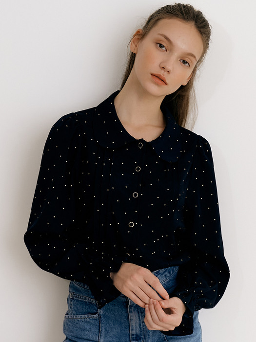 monts 1395 dot flared blouse (navy)