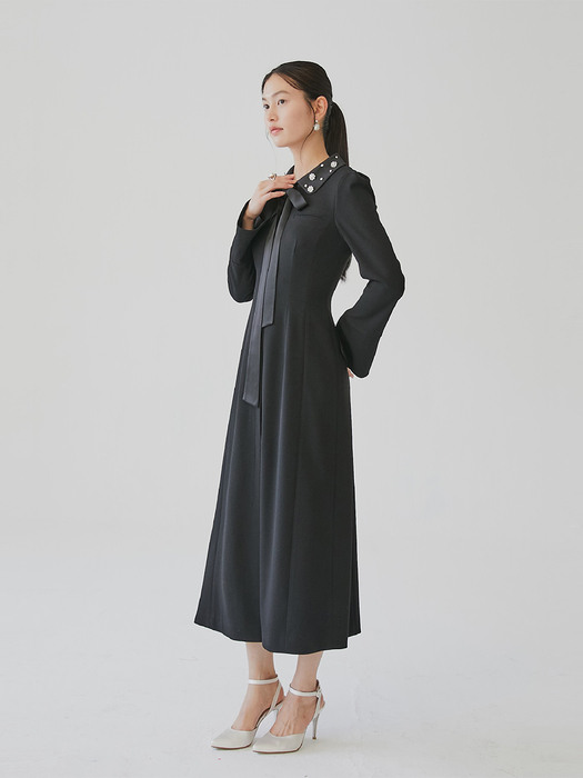 TIA Beaded collar dress (Black)