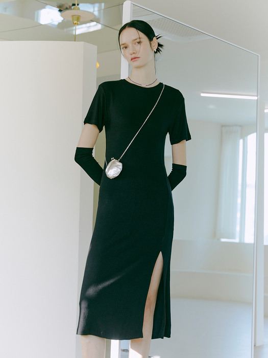 Slim Warmer Slit Dress, Black