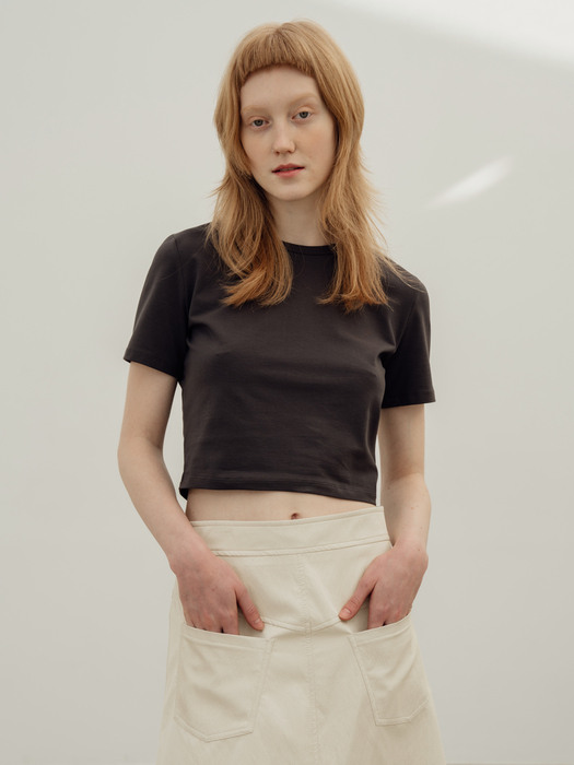 Cropped Cotton Basic T-Shirts_5color
