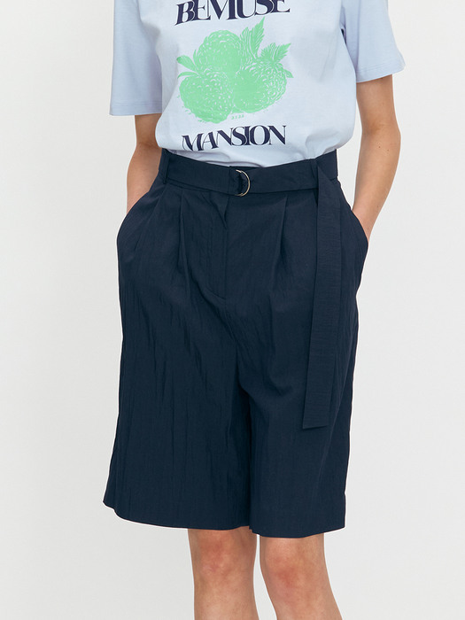 Two tuck half pants - Navy