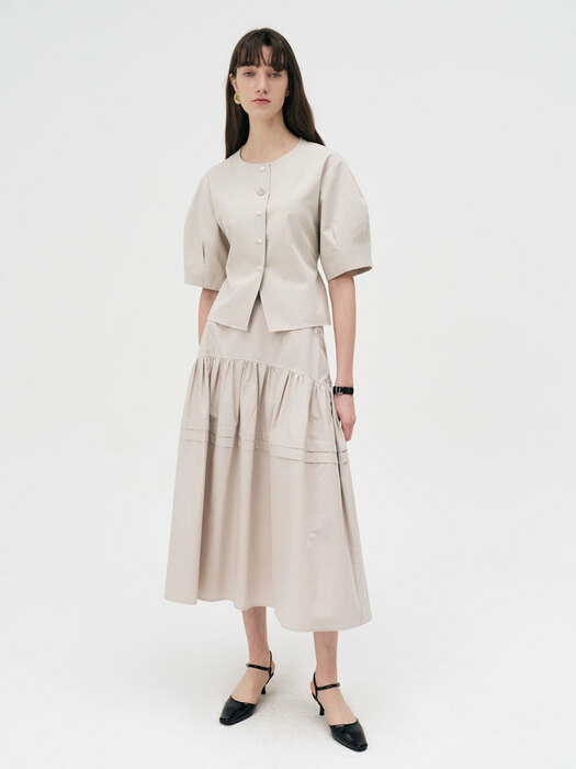 22 Summer_ Grey Cotton Midi Skirt