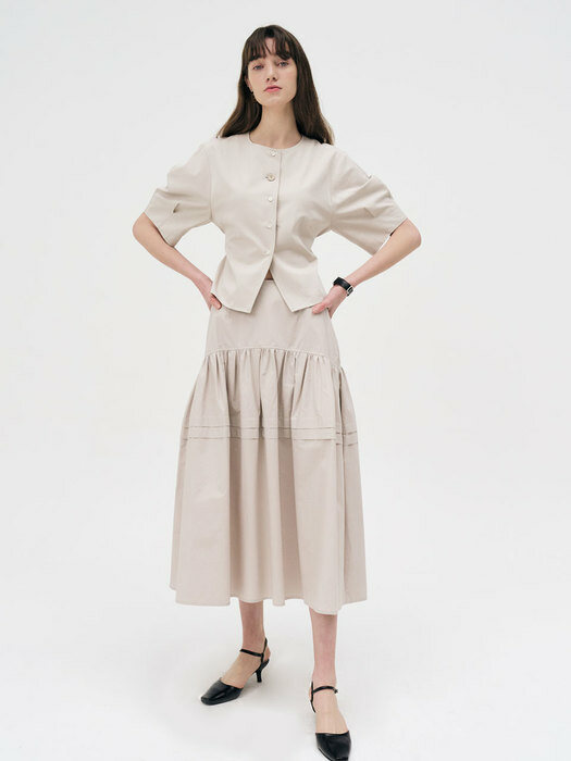 22 Summer_ Grey Cotton Midi Skirt