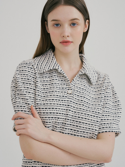 monts 1472 tweed puff collared t-shirt (white)