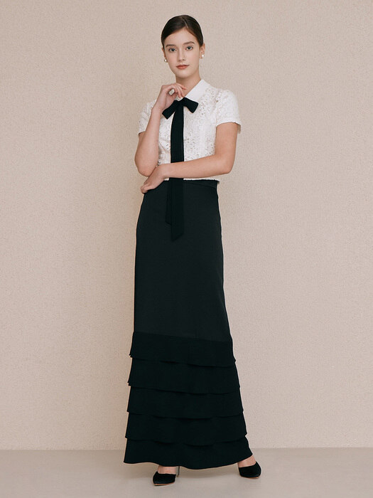 MARIBEL Ruffle layered maxi skirt (Black)