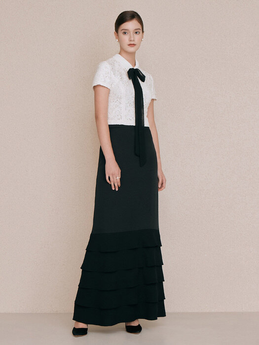 MARIBEL Ruffle layered maxi skirt (Black)