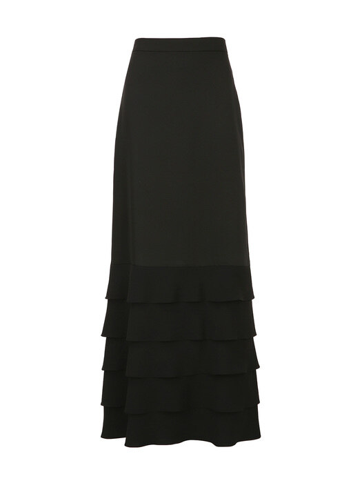 MARIBEL Ruffle layered maxi skirt (Black)