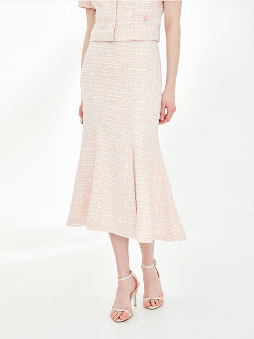 LEILA Semi mermaid tweed skirt (Pale pink)