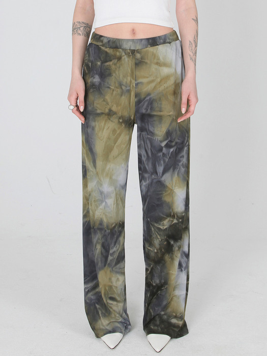 Tie-Dye Pleats Wide Pants Mustard & Grey