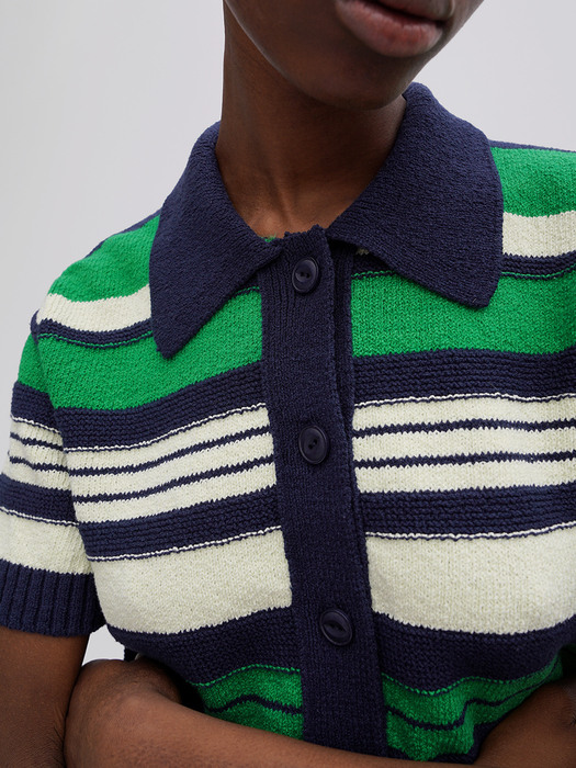 Half Sleeve Striped Cardigan - Green