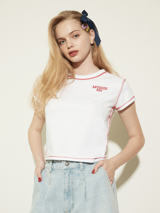 Lettering crop t-shirt 001 White