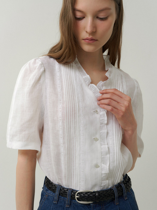 linen pin-tuck blouse (white)