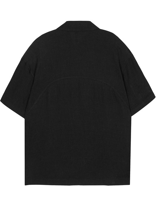E21 Western Short-sleeved Linen Shirt - Black (FU-195)