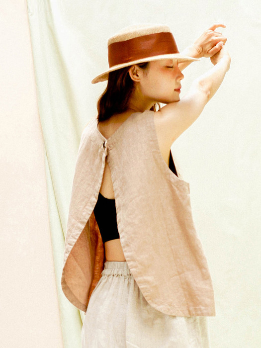 Back Open Beige Vest