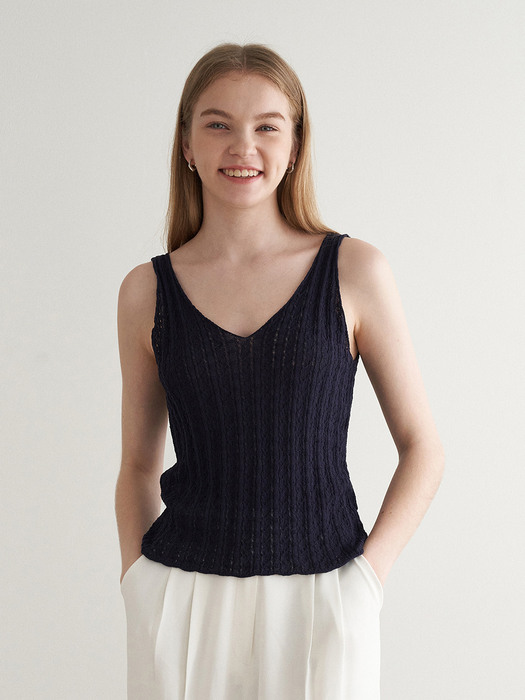 Twist knit sleeveless - navy