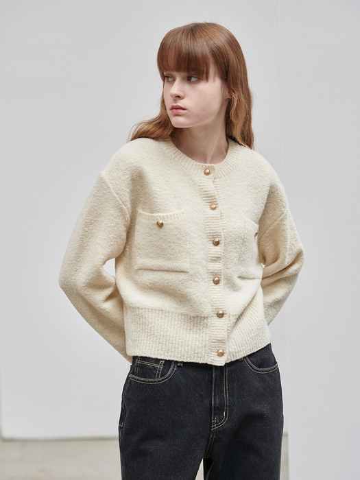 22FN tweed crop cardigan [IV]