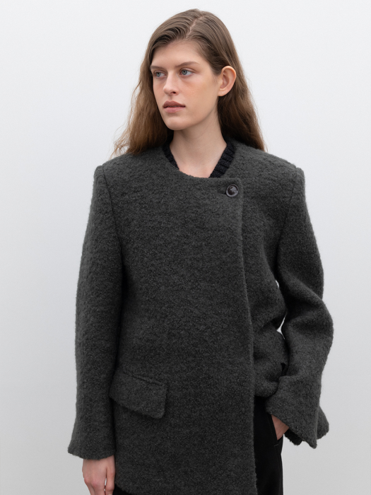 Alpaca Unbalance Short Coat_Gray