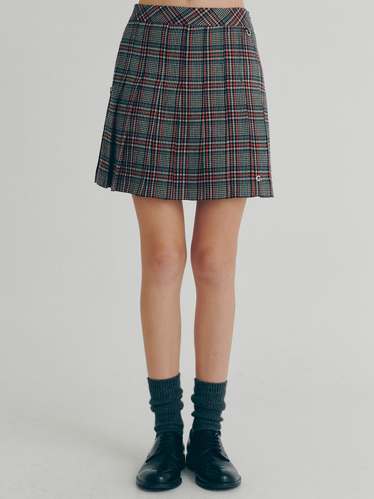Check Pleated Skirt (Red)