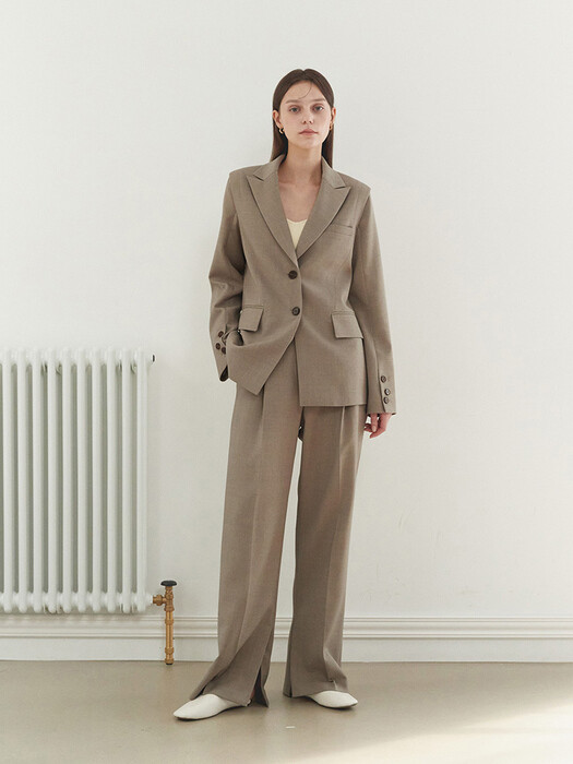 SLIT WIDE WOOL PANTS(wood brown)