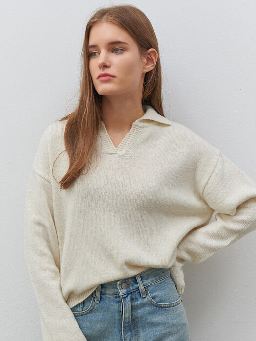 V-NECK COLLAR KNIT IVORY