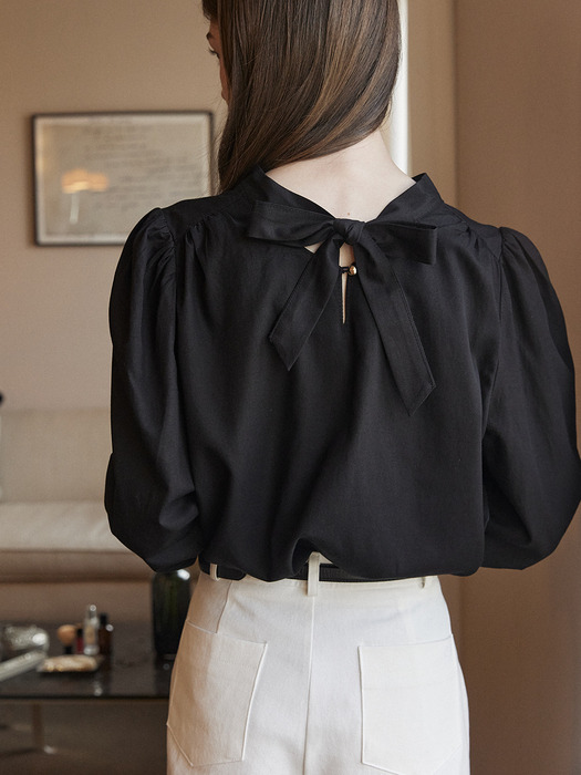 Scarf Tie Goldish Blouse - Black