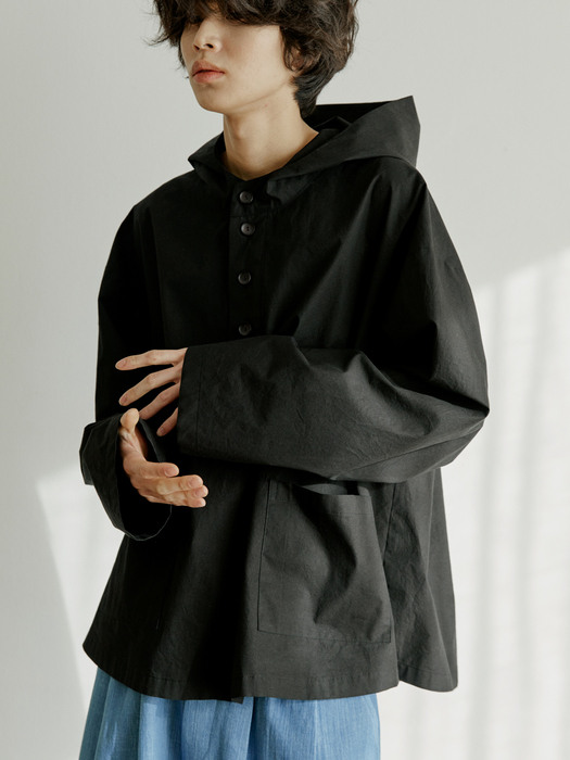 unisex cotton hood anorak black