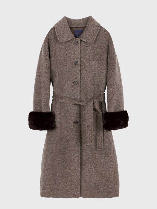 fur point wool coat - m/cocoa