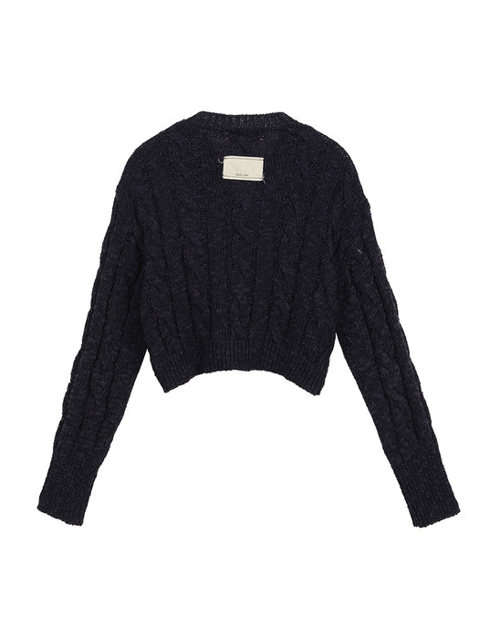 V NECK ZIP CROP KNIT PULLOVER IN NAVY