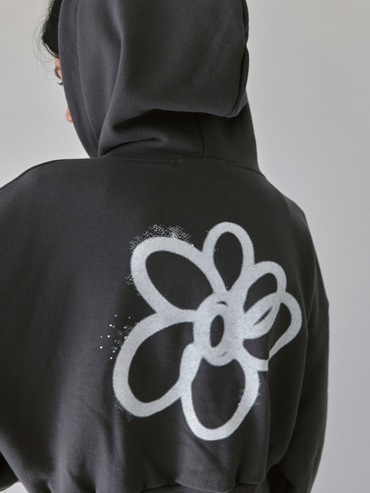 Blooming flower Logo printing Short Hood Zip up Charcoal