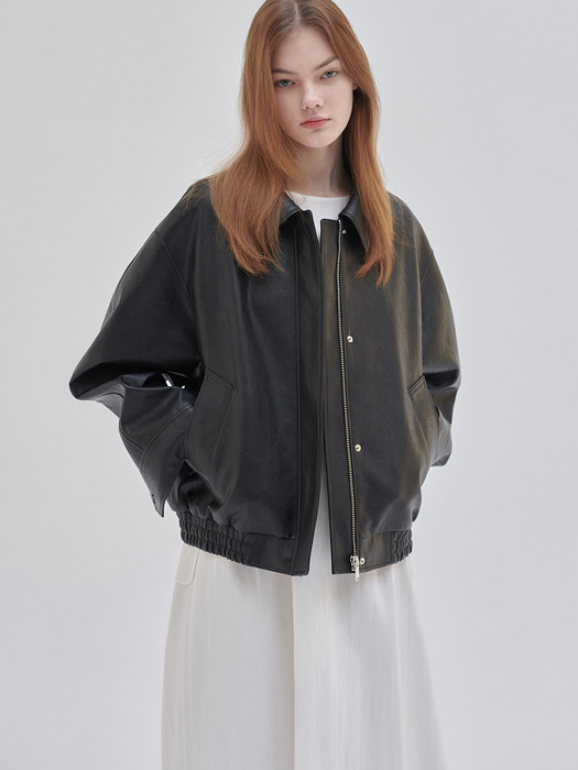 24SN leather zip-up blouson jacket [BK]