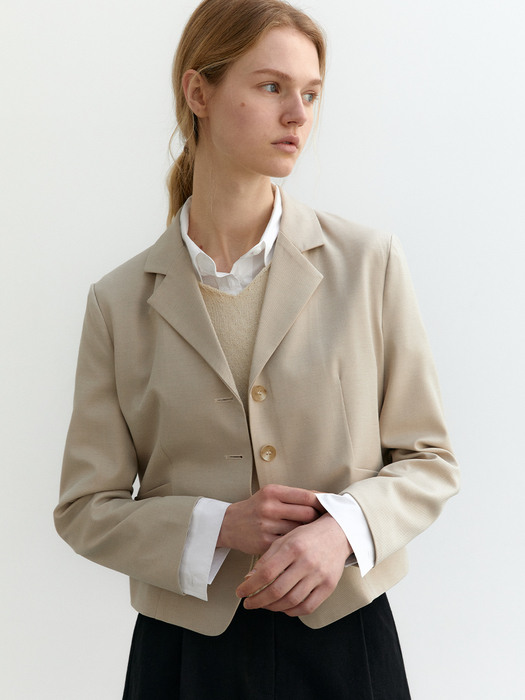 oblique line short jacket - beige