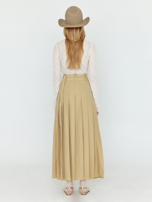 WOVEL Double-Belted Pleated Maxi Skirt - Beige