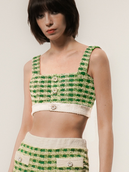 Gingham Boucle Cropped Knit Top(Green)_UTW-SC12 