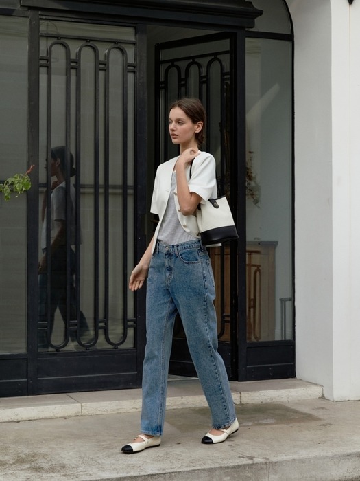 town bag (bucket shoulder) - herringbone ivory