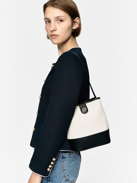 town bag (bucket shoulder) - herringbone ivory