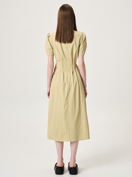 Waist Pintuck Dress, Olive Yellow