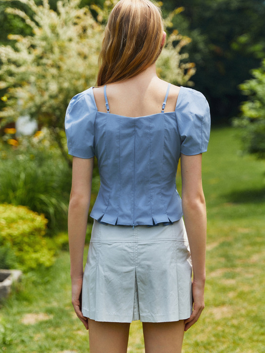Pleated Heart Blouse_Baby Blue